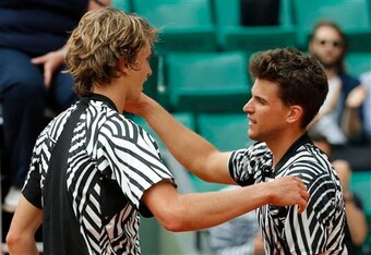 Alexander Zverev and Dominic Thiem after a match at the 2016 French Open.