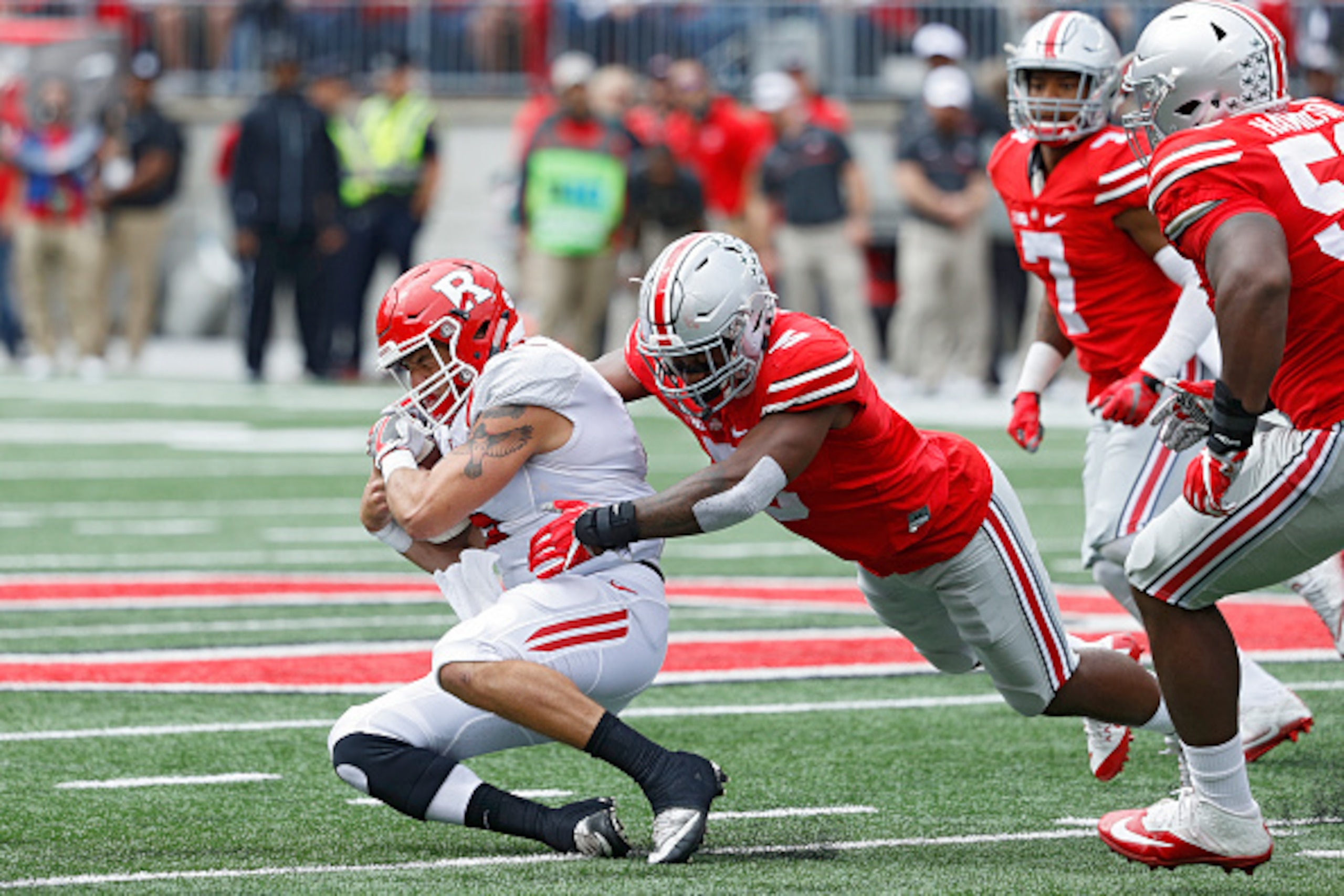Raekwon McMillan is a major impact linebacker in the middle of Ohio State's defense.