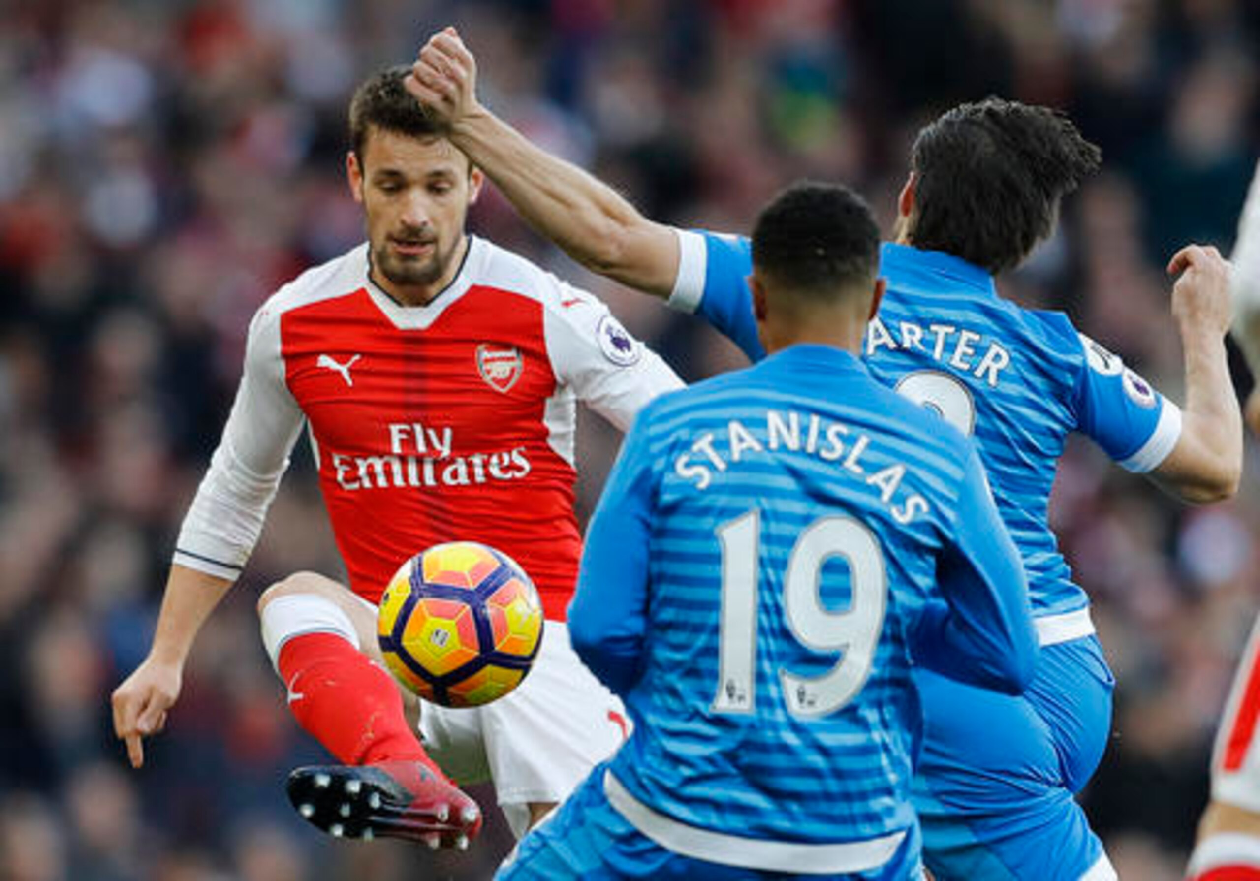 Mathieu Debuchy during his only appearance for Arsenal this season. Mathieu Debuchy during his only appearance for Arsenal this season.
