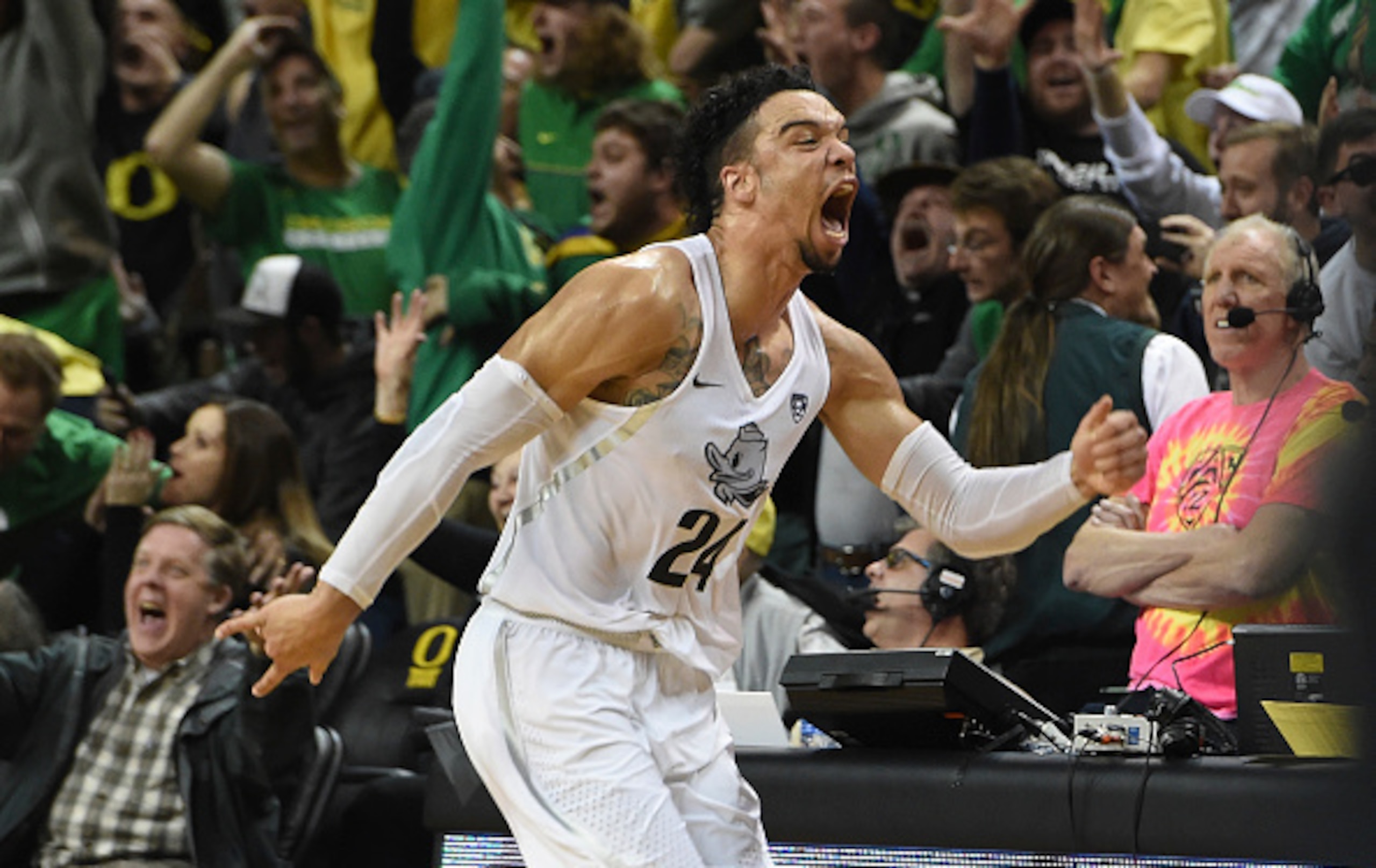 Dillon Brooks is pumped, and Bill Walton is not camouflaged well.