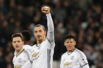 Zlatan Ibrahimovic celebrates his goal against West Ham United.