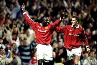 Yorke celebrates one of his many debut-season goals.