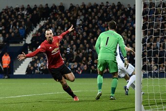 Ibrahimovic wheels away in celebration after another United goal.