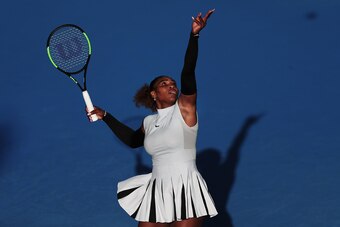 Serena Williams serves at the 2017 ASB Classic in Auckland, New Zealand.