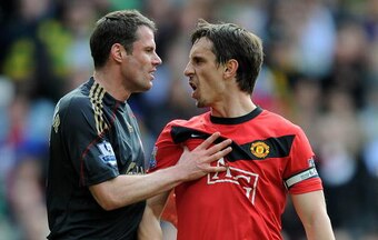 Gary Neville and Jamie Carragher enjoy a frank exchange.