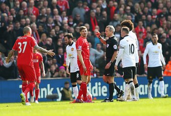 Gerrard is dismissed in his final clash with Manchester United.