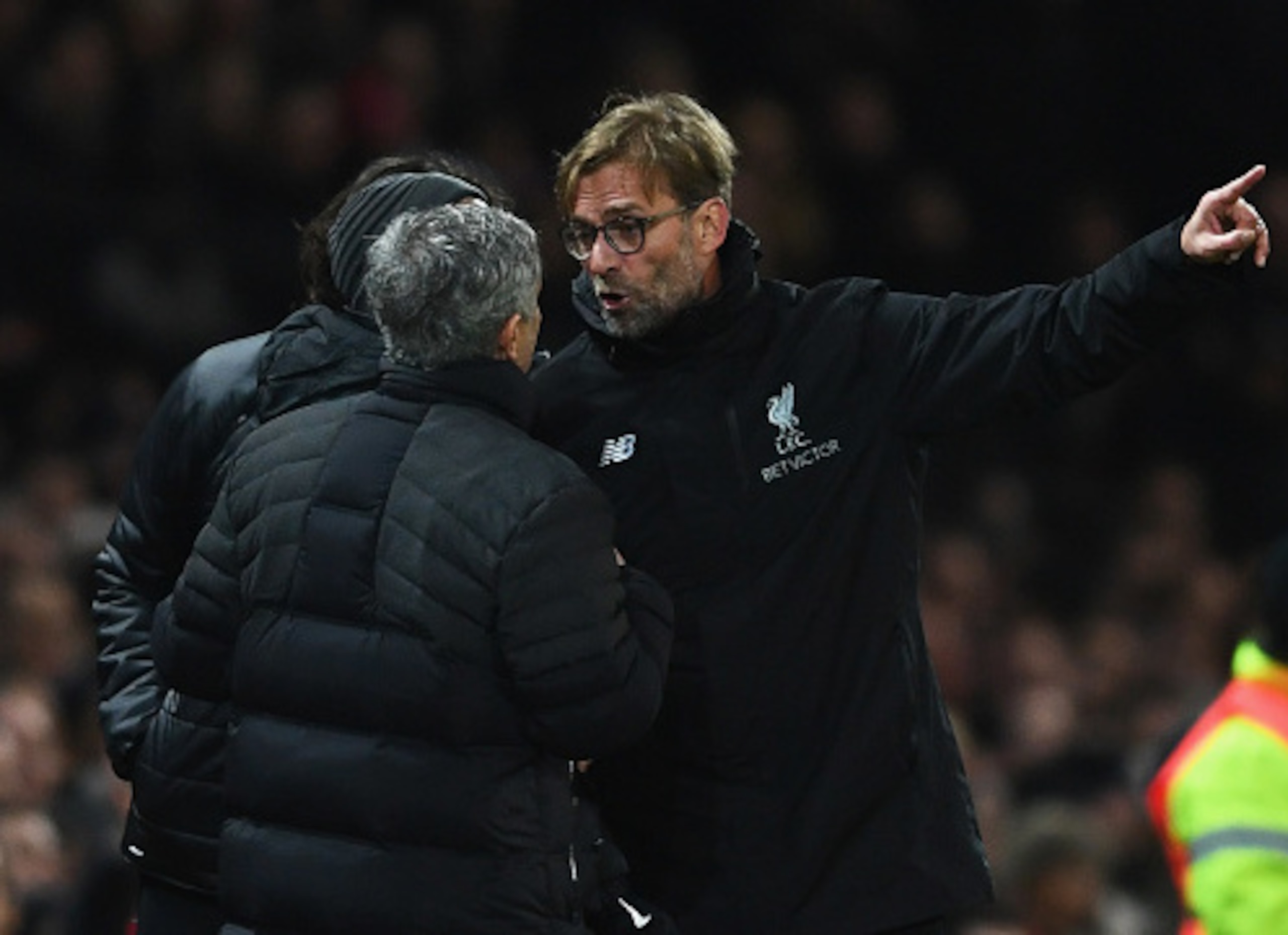 Jurgen Klopp and Jose Mourinho got up close and personal on the touchline.