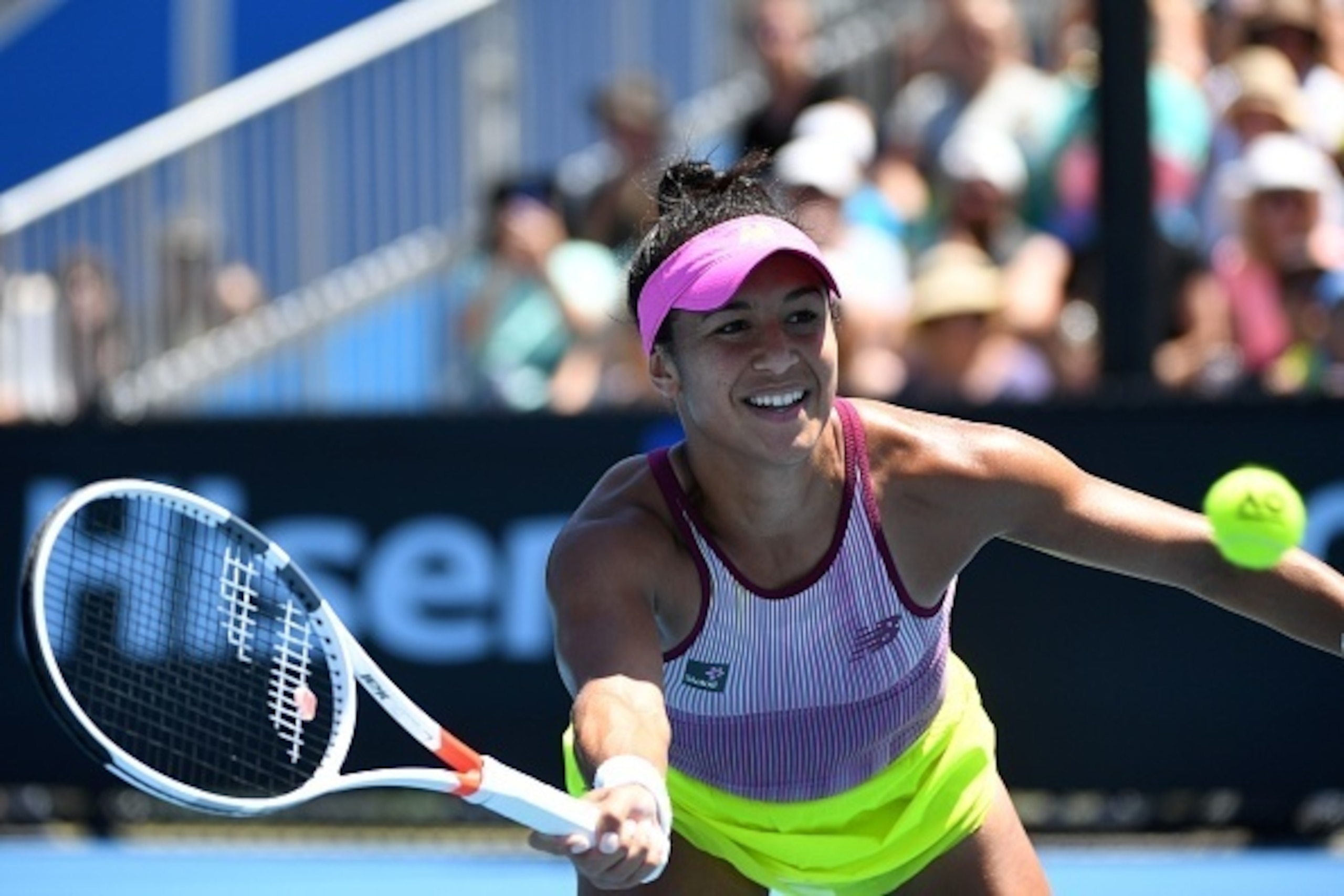 Heather Watson concentrates on the ball during a match at the 2017 Australian Open.