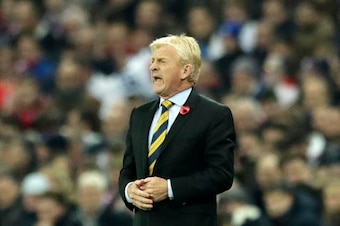 Gordon Strachan bellows instructions as Scotland manager.