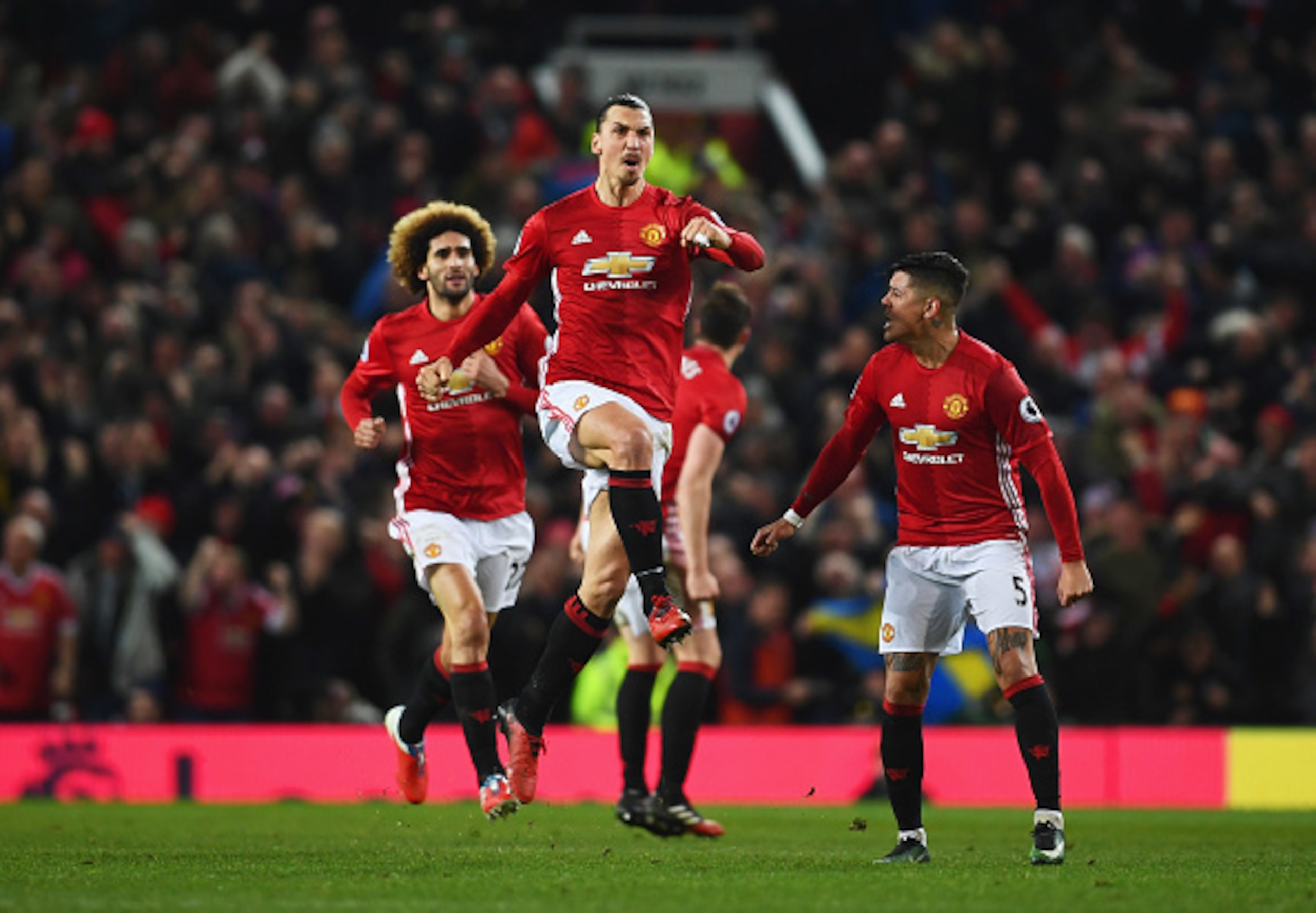 Zlatan celebrates another United goal.