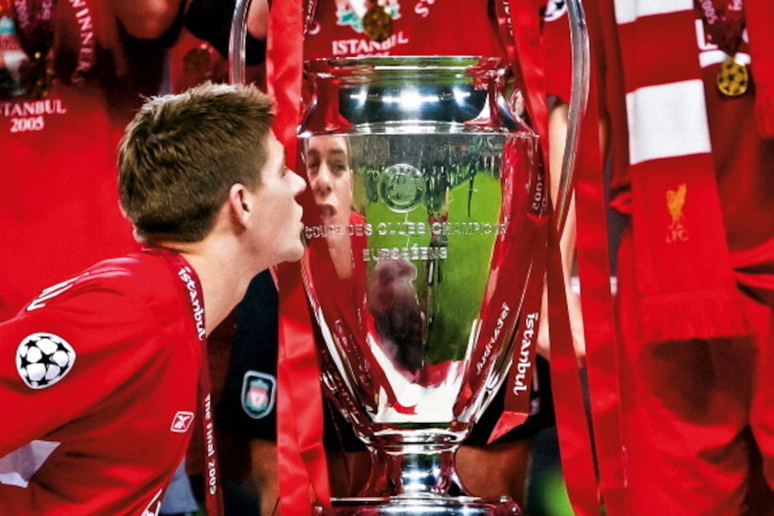 Steven Gerrard kisses the UEFA Champions League trophy in 2005. Steven Gerrard kisses the UEFA Champions League trophy in 2005.