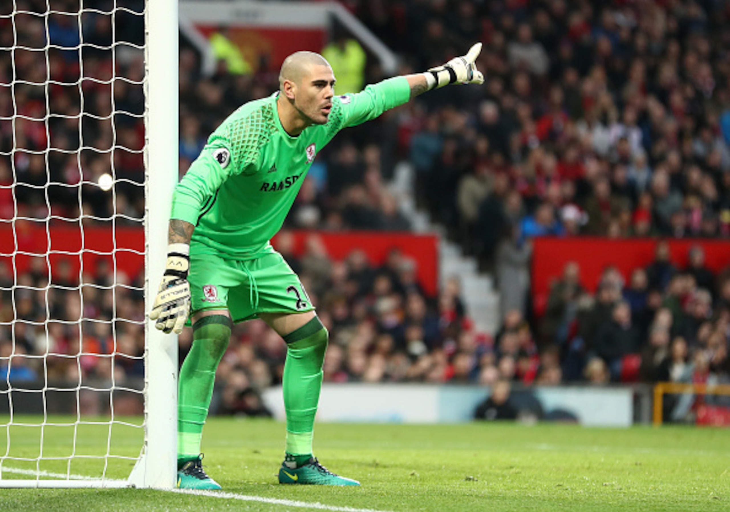 Victor Valdes keeping goal at Old Trafford. For Middlesbrough.