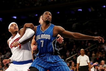 Knicks SF Carmelo Anthony (left) and Magic PF Serge Ibaka