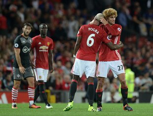 Pogba and Fellaini held the midfield berths in Mourinho's first 4-2-3-1.