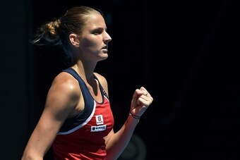 Pliskova pumps her fist at the 2017 Australian Open.