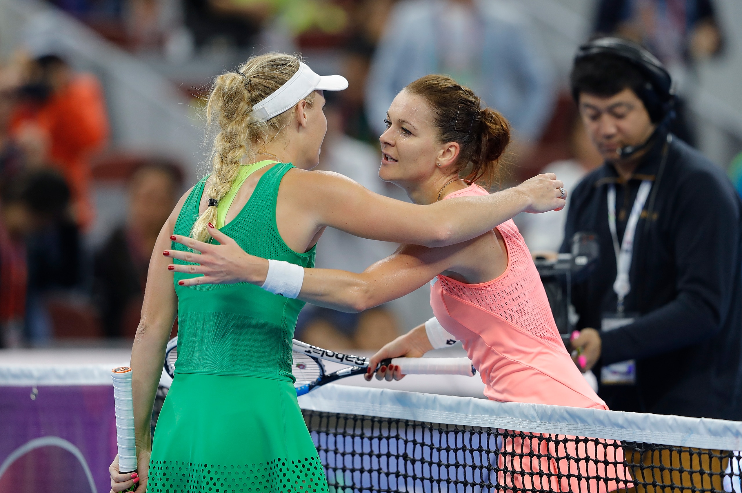 Wozniacki and Radwanska at the 2016 China Open. Wozniacki and Radwanska at the 2016 China Open.