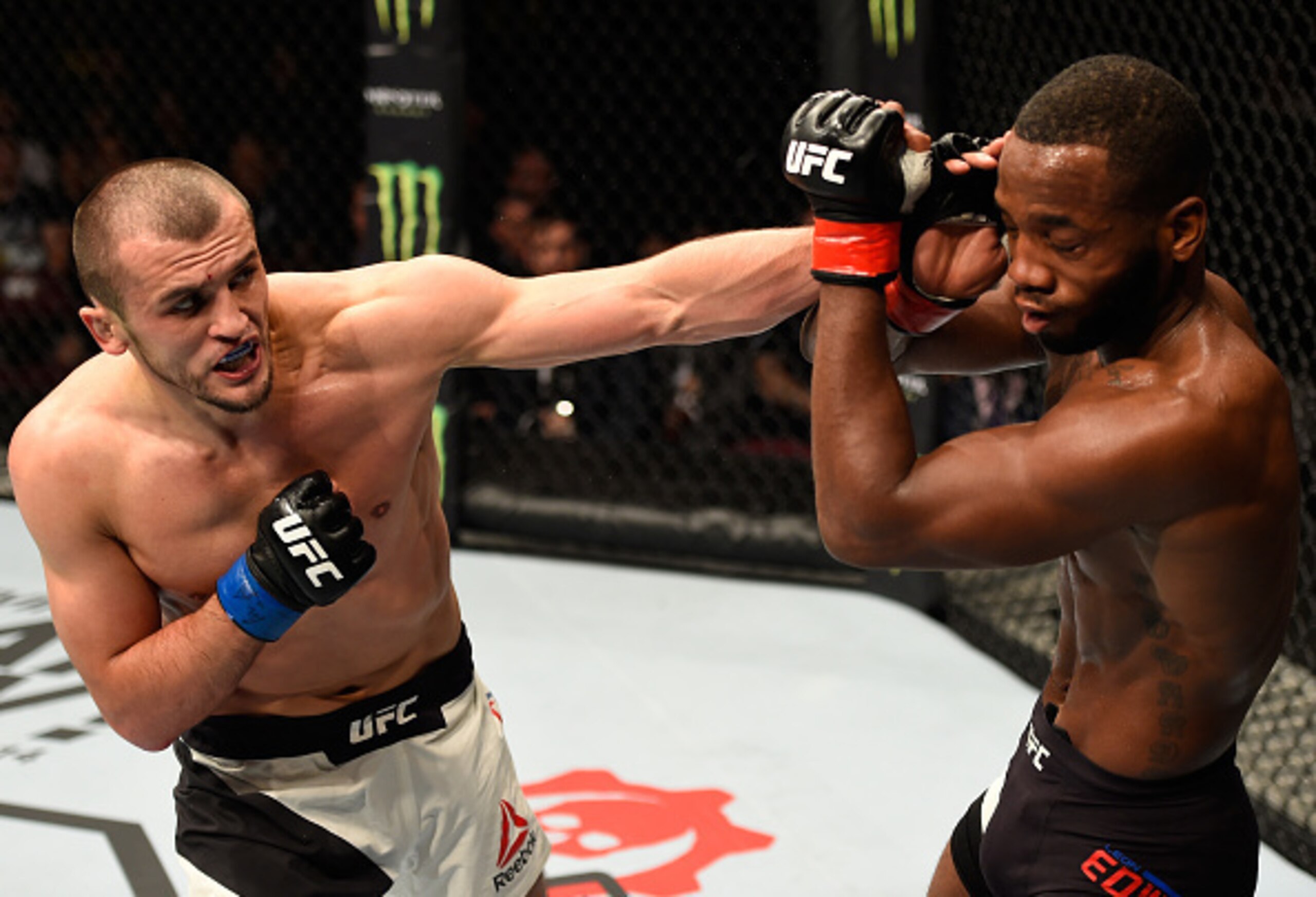 Albert Tumenov (left) and Leon Edwards (right) battled it out in 2016. Edwards won via third-round submission.