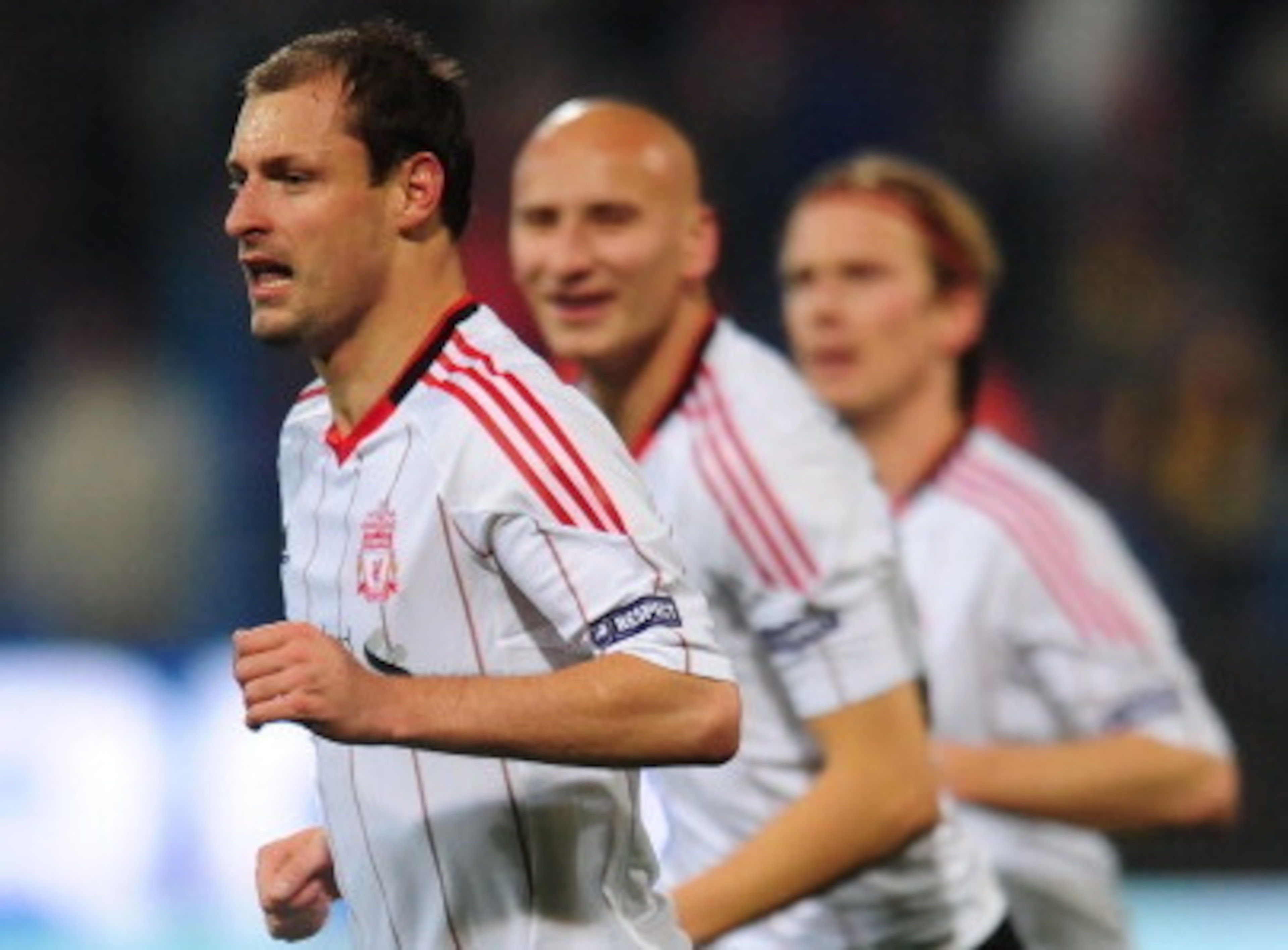 Milan Jovanovic, Jonjo Shelvey and Christian Poulsen—proof pinstripes don't make everyone look good. Milan Jovanovic, Jonjo Shelvey and Christian Poulsen—proof pinstripes don't make everyone look good.