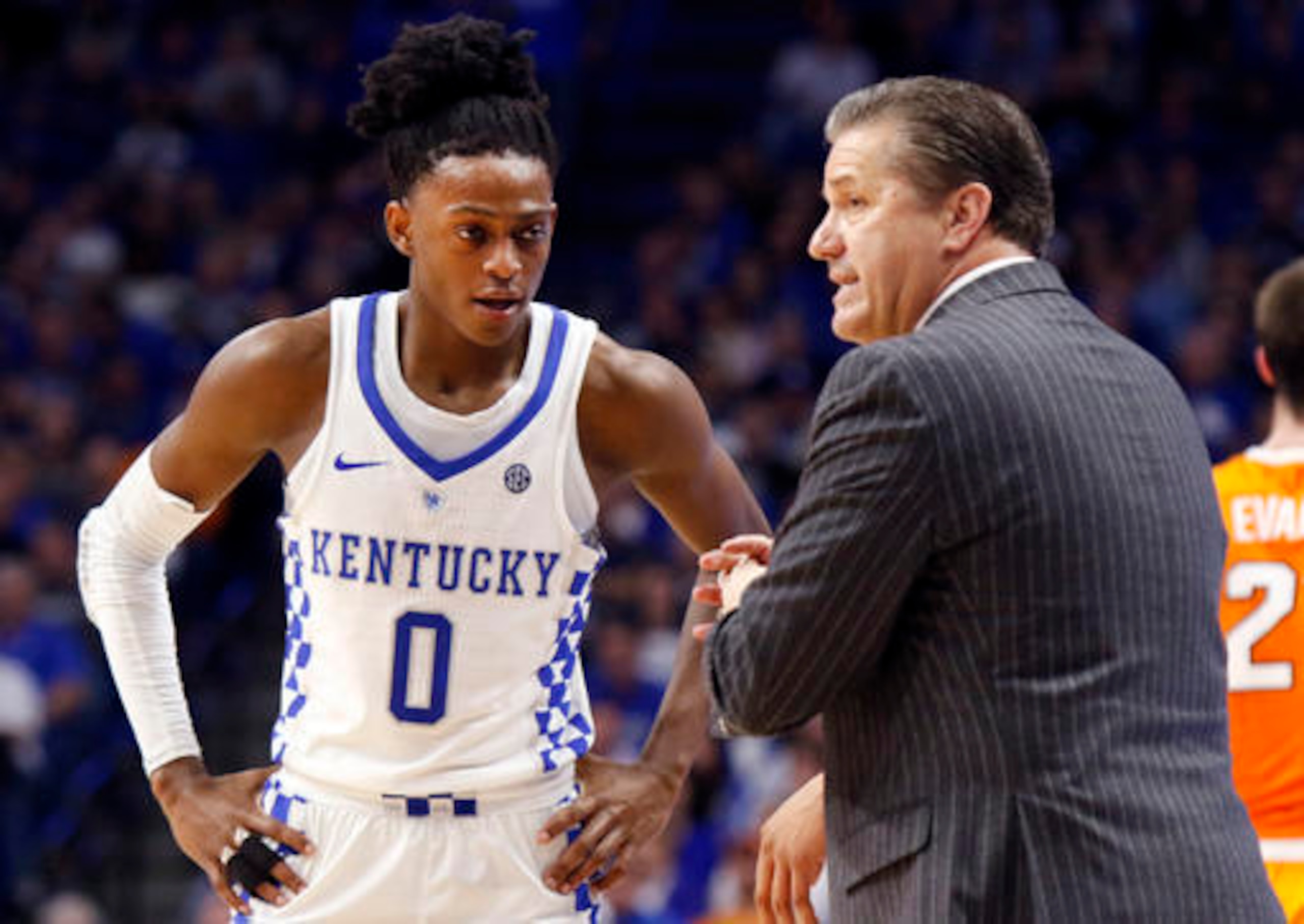 De'Aaron Fox (left) and Kentucky coach John Calipari