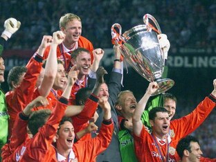 David May steals centre stage in the Champions League final celebrations in 1999.