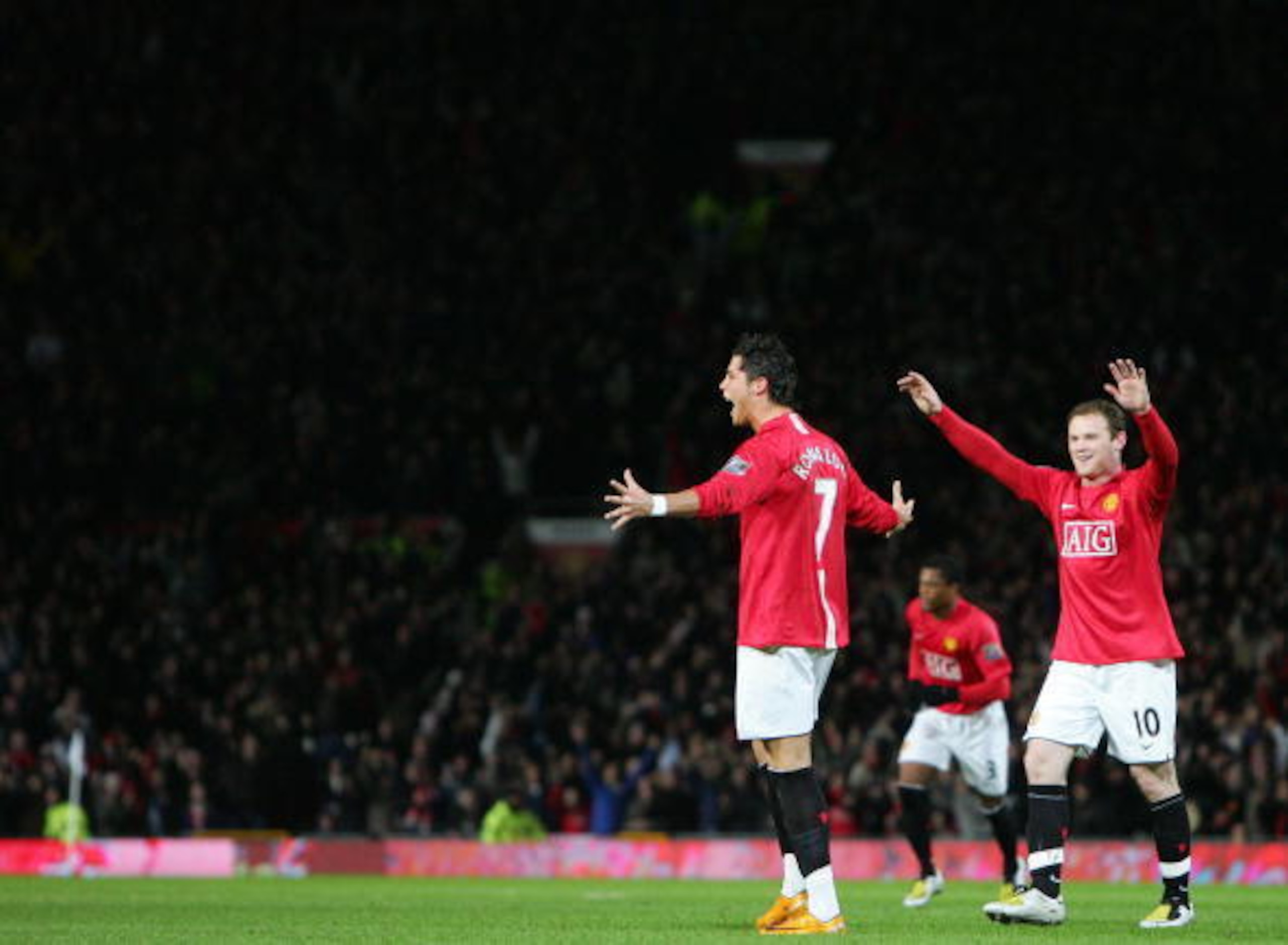 Ronaldo celebrates his incredible free-kick against Portsmouth. Ronaldo celebrates his incredible free-kick against Portsmouth.