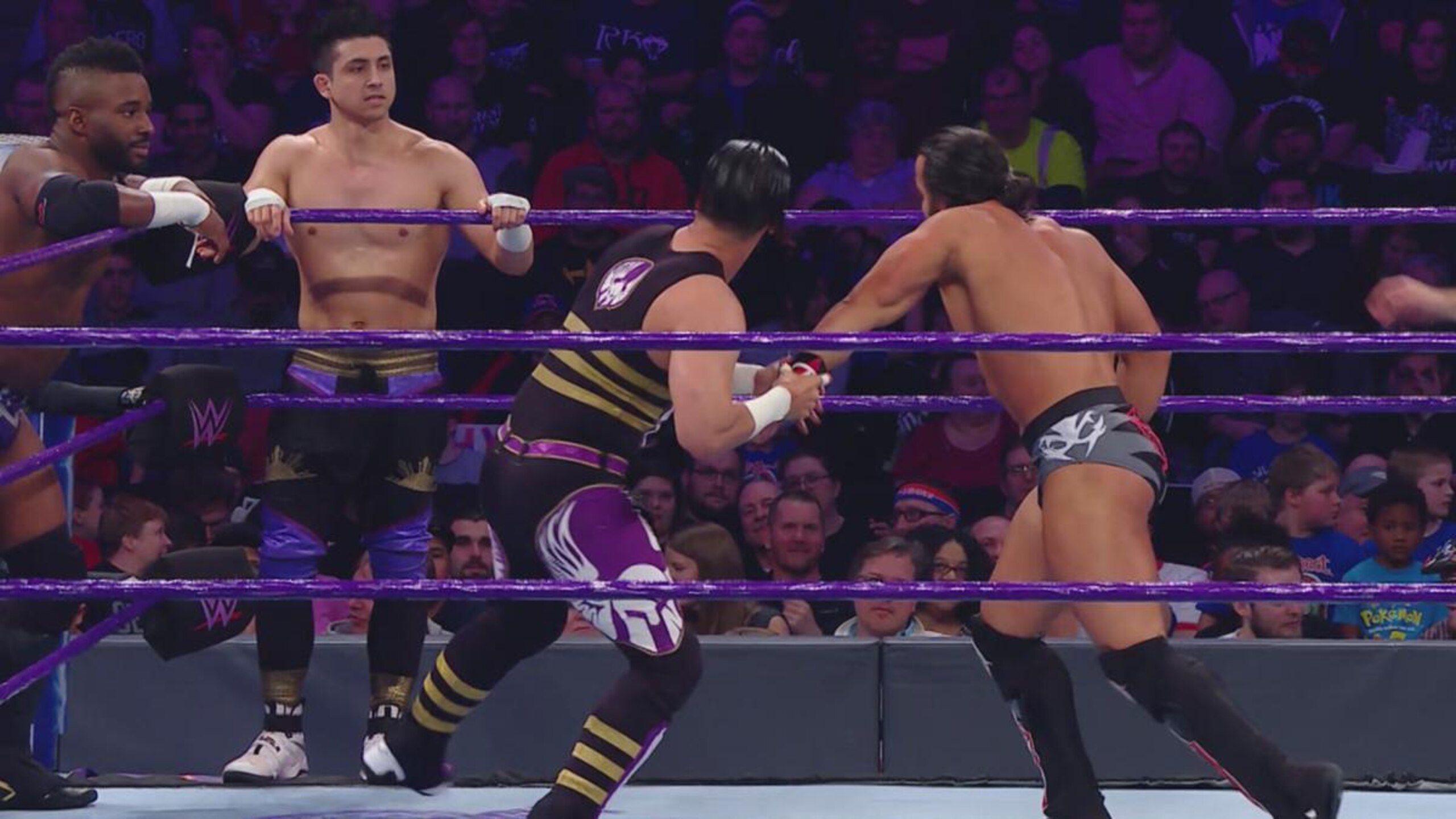 Mustafa Ali sends Tony Nese to the corner.
