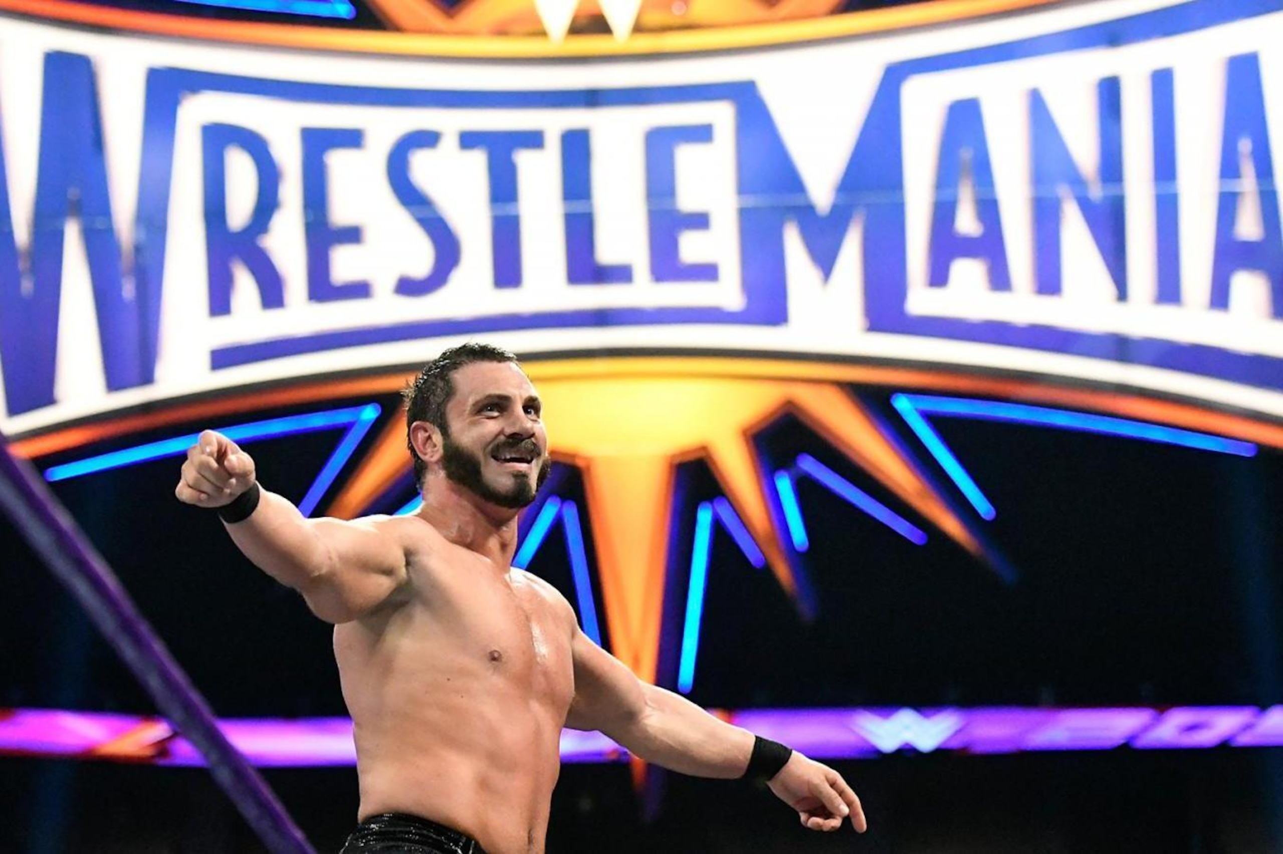 Austin Aries celebrating his big win on 205 Live.