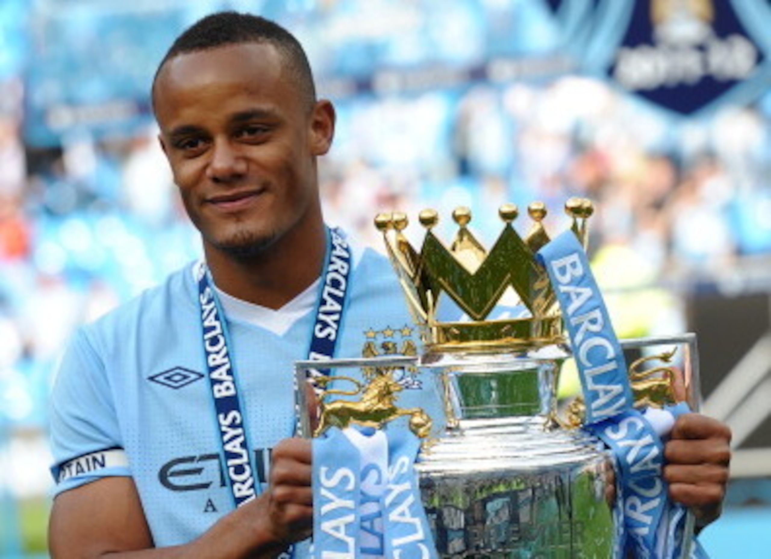 Vincent Kompany lifts the Premier League title back in May 2012. Vincent Kompany lifts the Premier League title back in May 2012.
