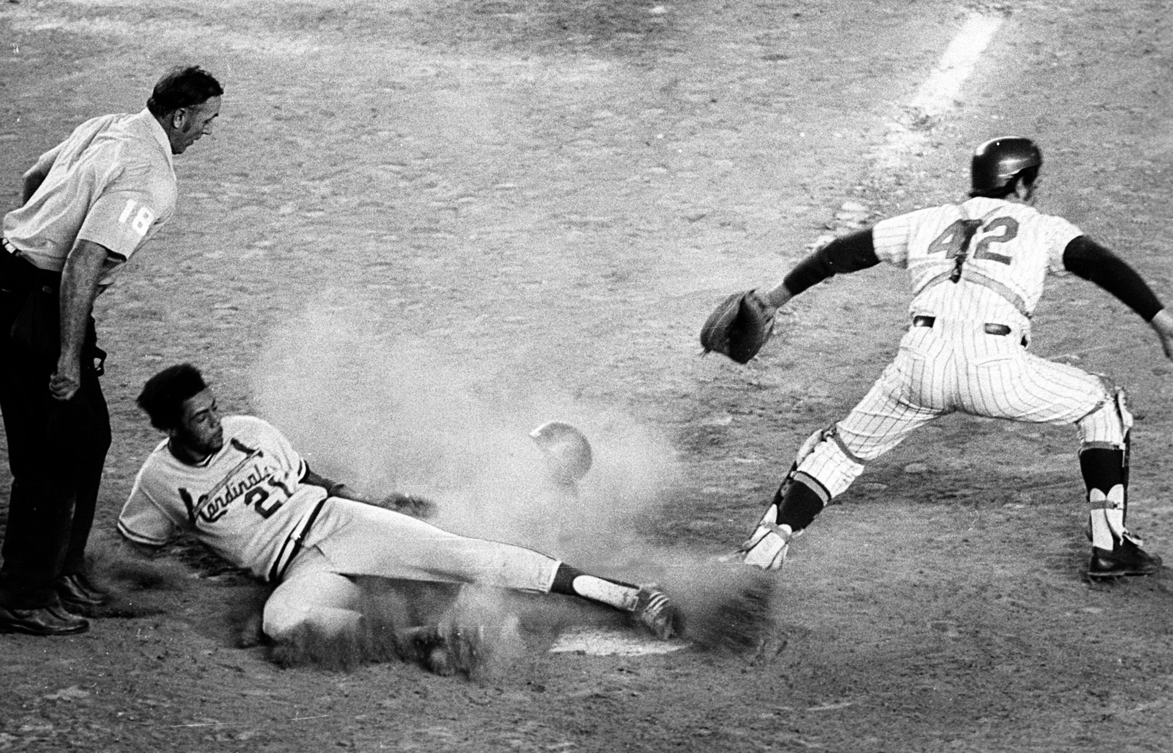 Bake McBride scored from first base on a wild pickoff throw in the 25th inning.