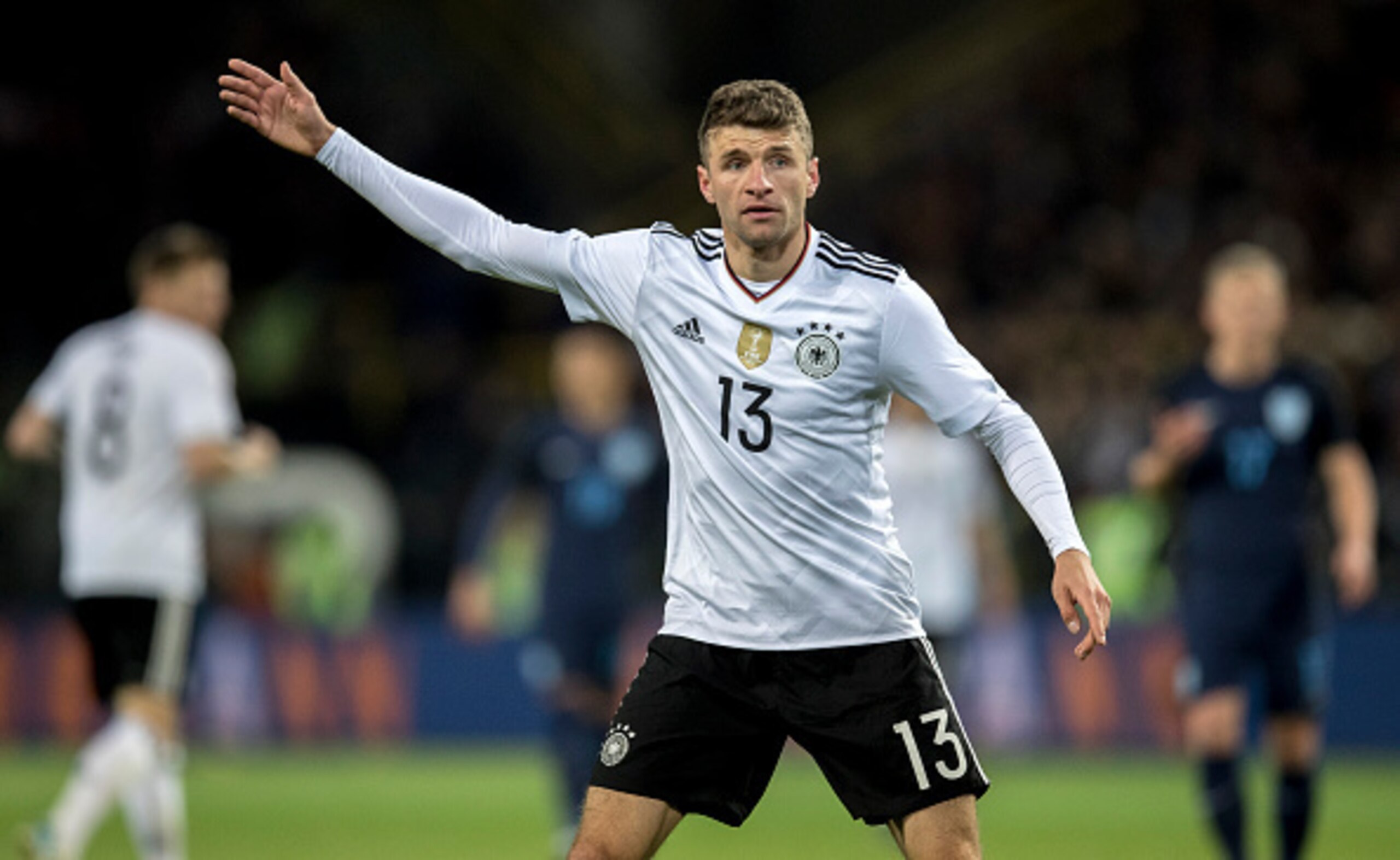 DORTMUND, GERMANY - MARCH 22:  Thomas Mueller of Germany gestures during the international friendly match between Germany and England at Signal Iduna Park on March 22, 2017 in Dortmund, Germany.  (Photo by Boris Streubel/Getty Images)