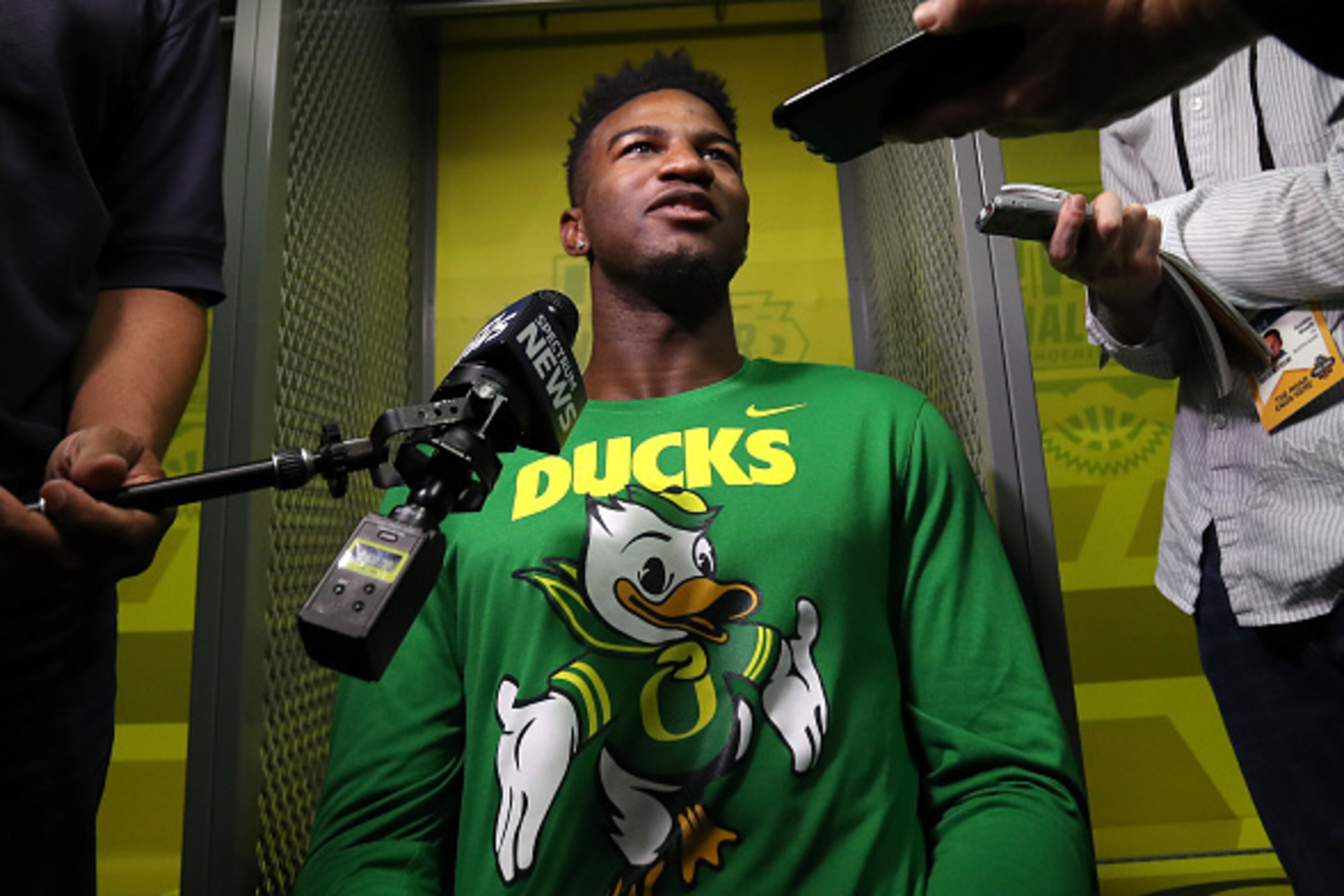After blocking eight Kansas shots in the Elite Eight, Jordan Bell was a popular player at media day.