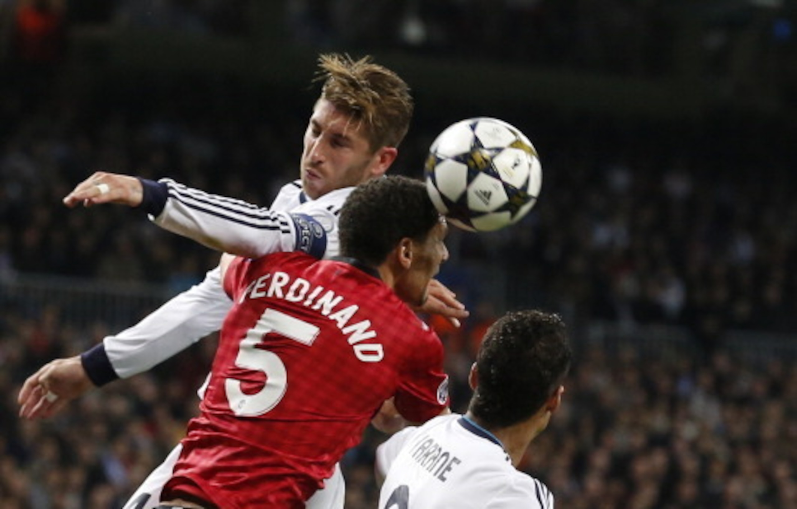 Ferdinand in Champions League action against Real Madrid.