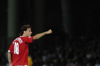 Ruud van Nisterooy celebrates another United goal.