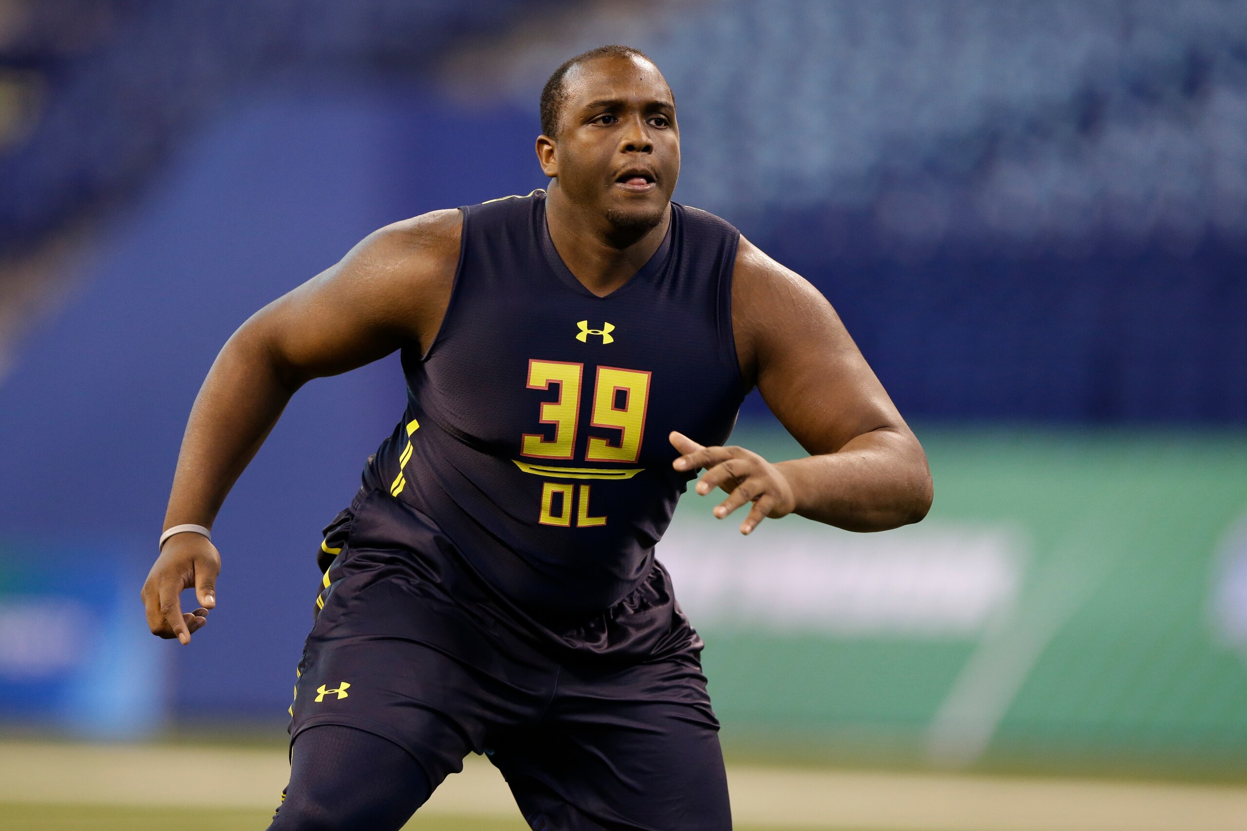 Mississippi State University's Justin Senior, pictured here at the NFL combine, was drafted to the Seattle Seahawks in the sixth round of the 2017 NFL draft.