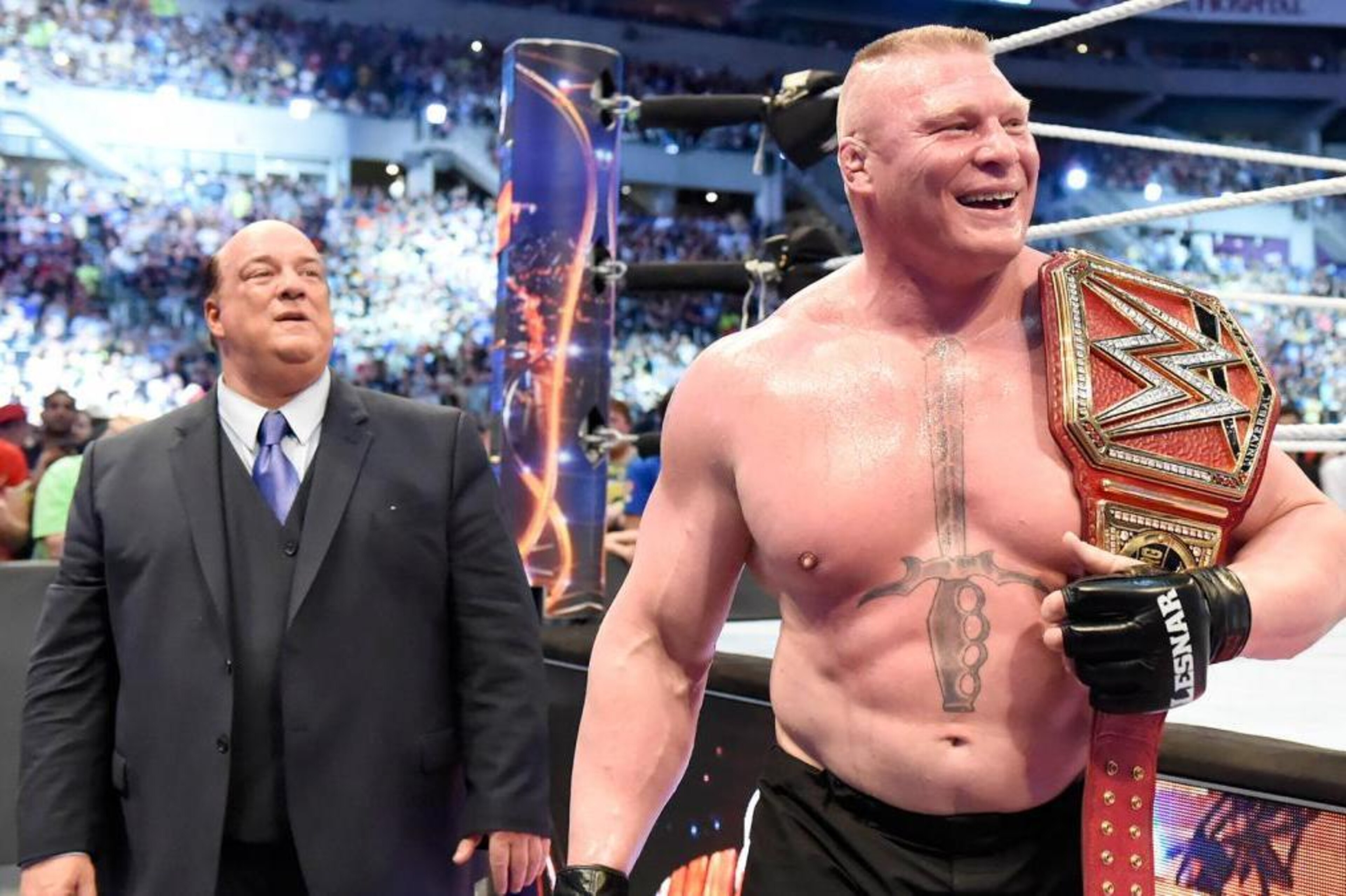 Brock Lesnar after winning the Universal Championship.