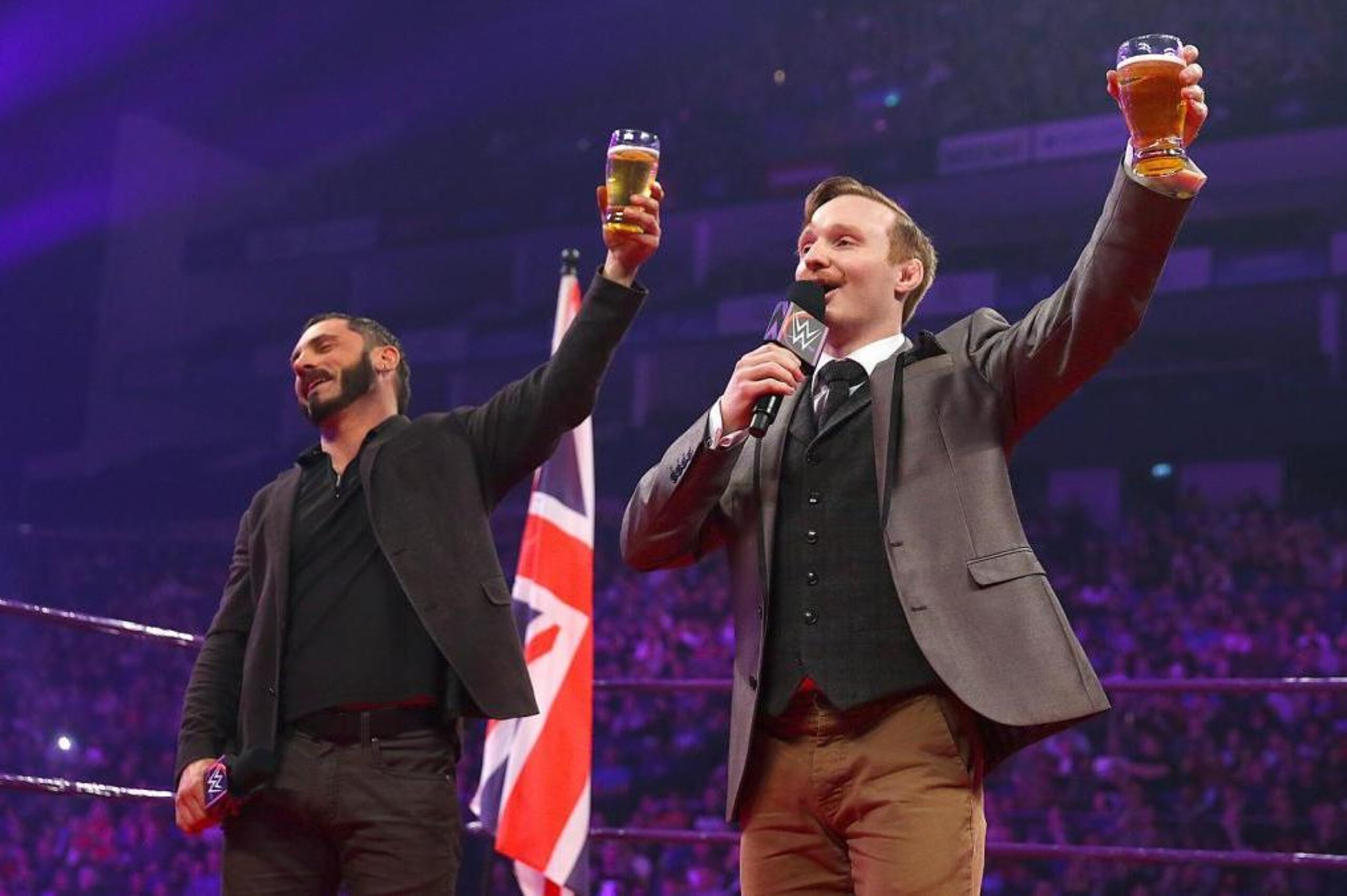 Austin Aries and jack Gallagher sharing a pint.