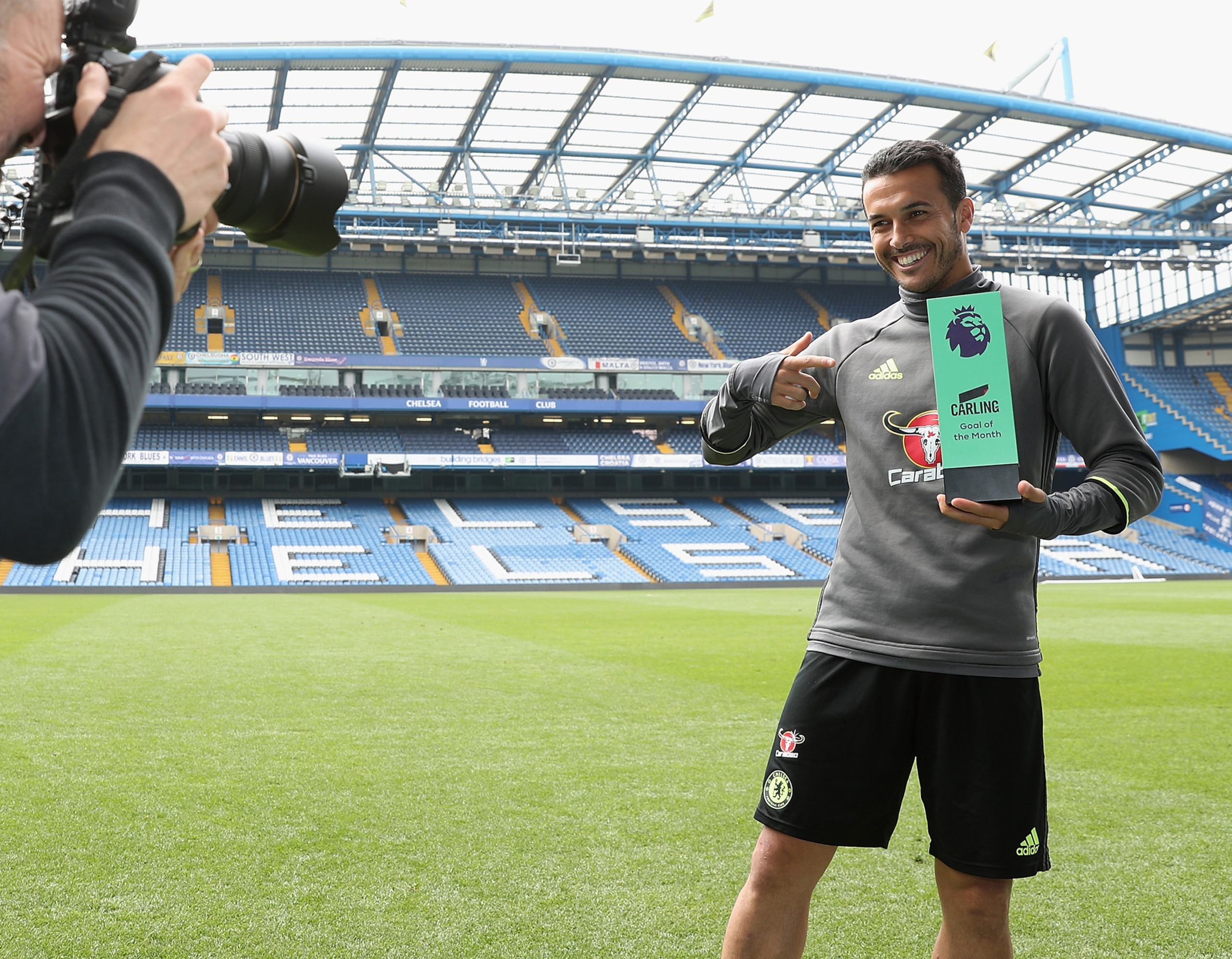 Pedro receive April's Goal of the Month award for his strike against Everton Pedro receive April's Goal of the Month award for his strike against Everton