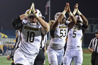 Western Michigan celebrates a safety against Kent State.