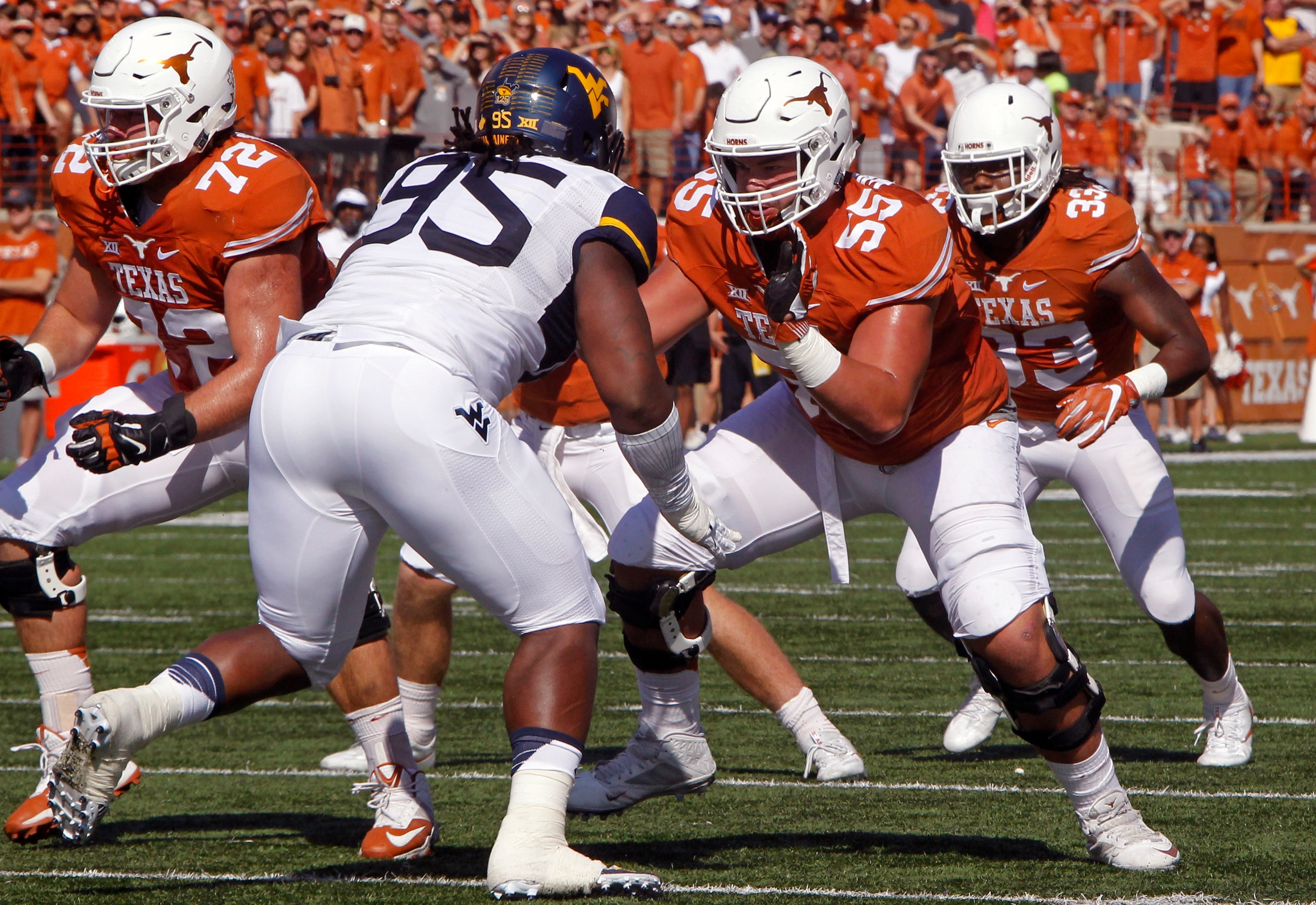 Connor Williams (No. 55) will likely be the first offensive lineman taken in the 2018 NFL draft.