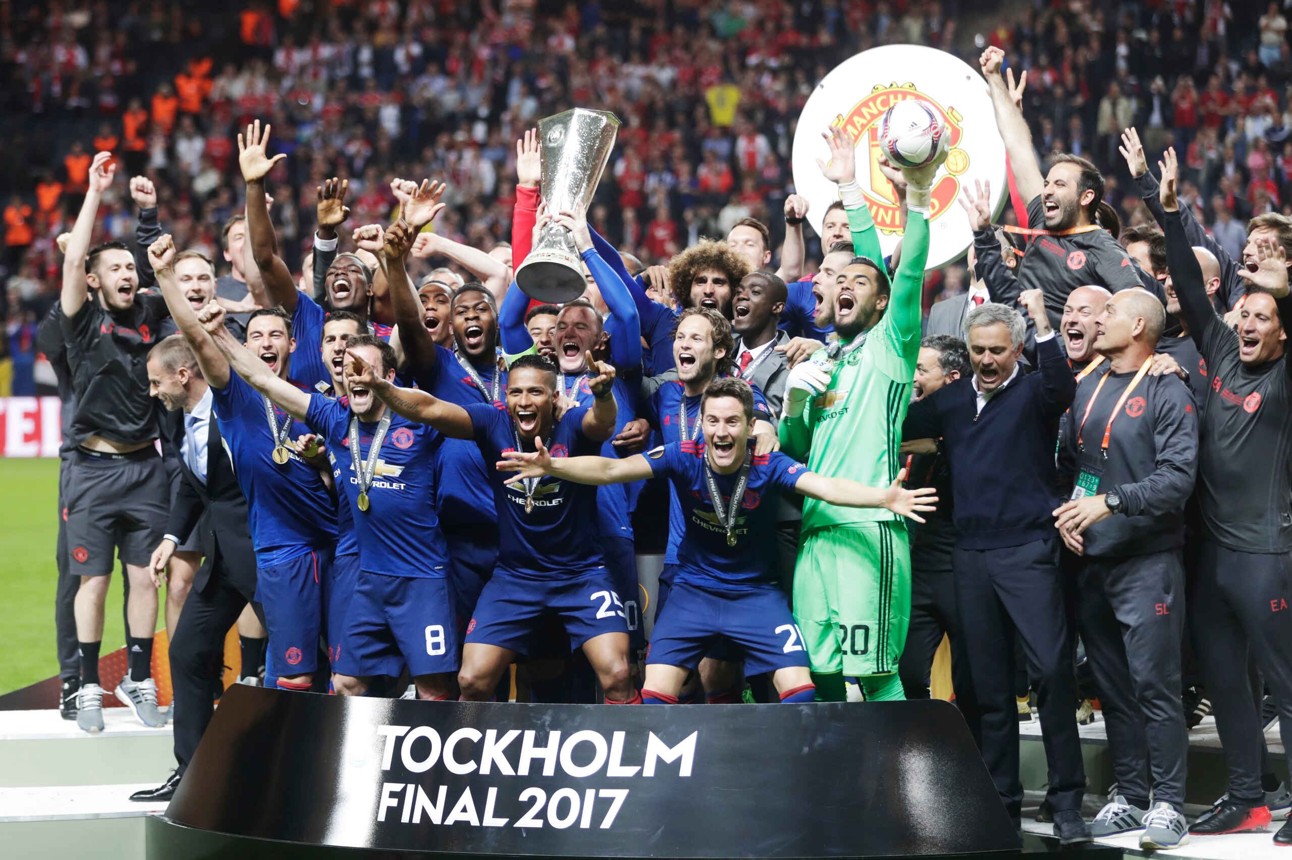 United celebrate the culmination of a successful season.