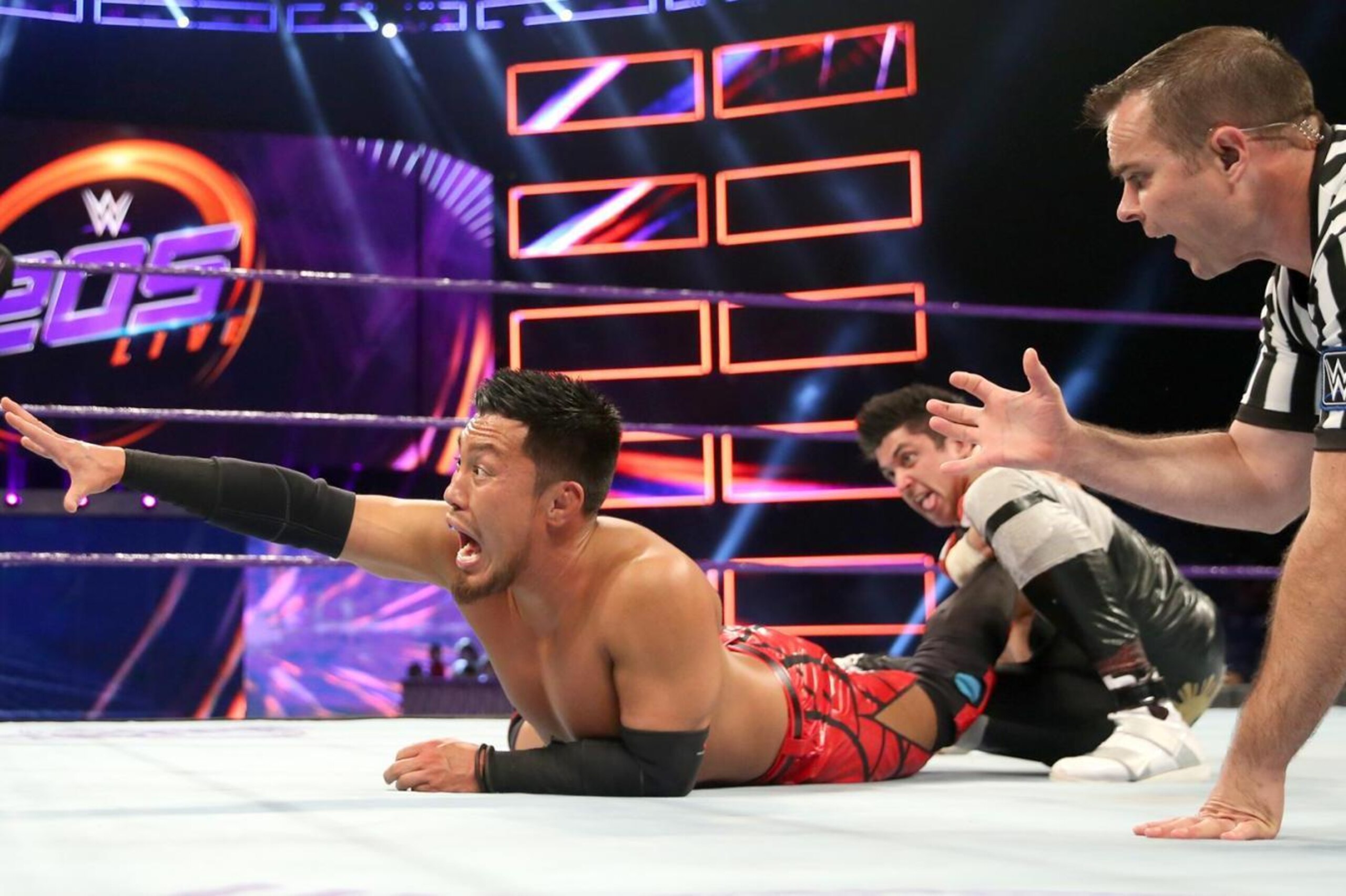 Akira Tozawa trying to fight out of a kneebar from TJP.