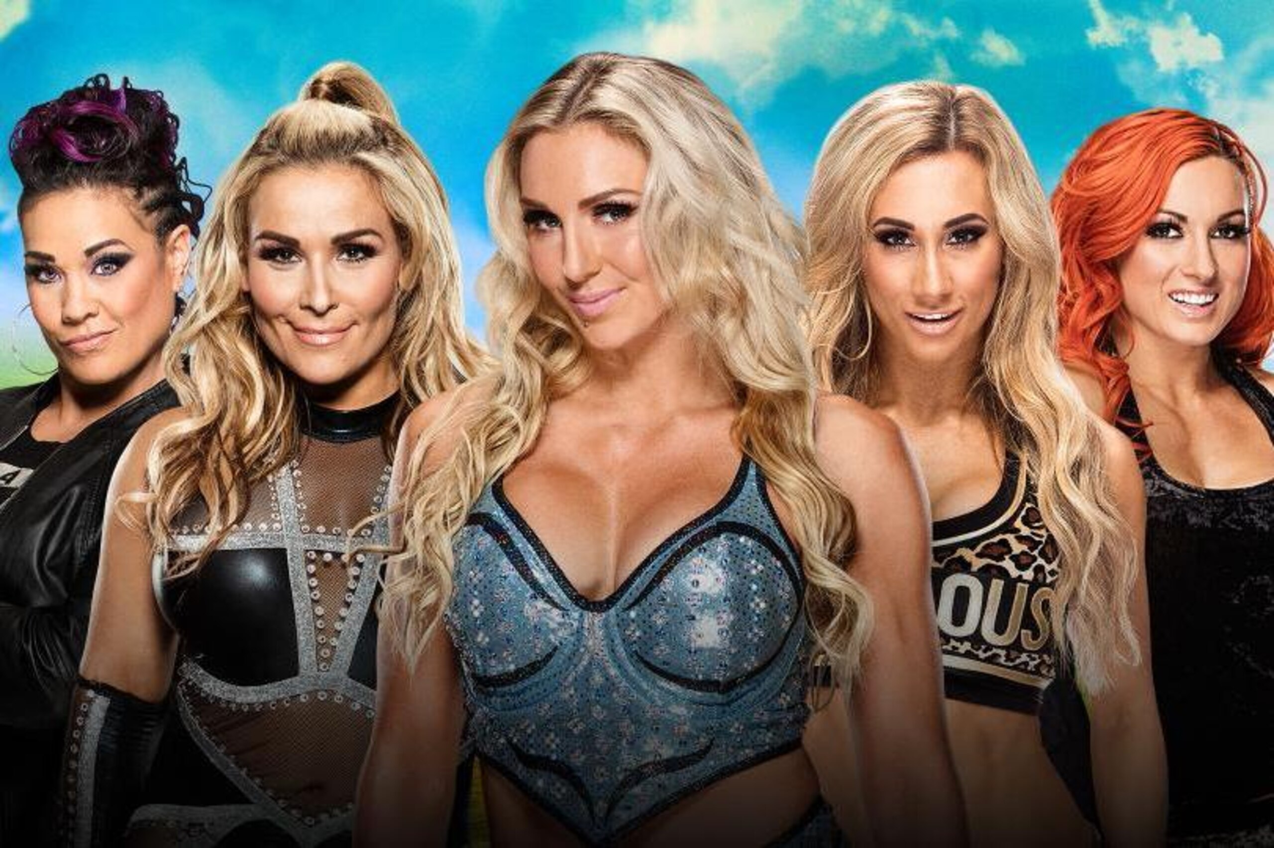 The competitors in the first women's Money in the Bank match.