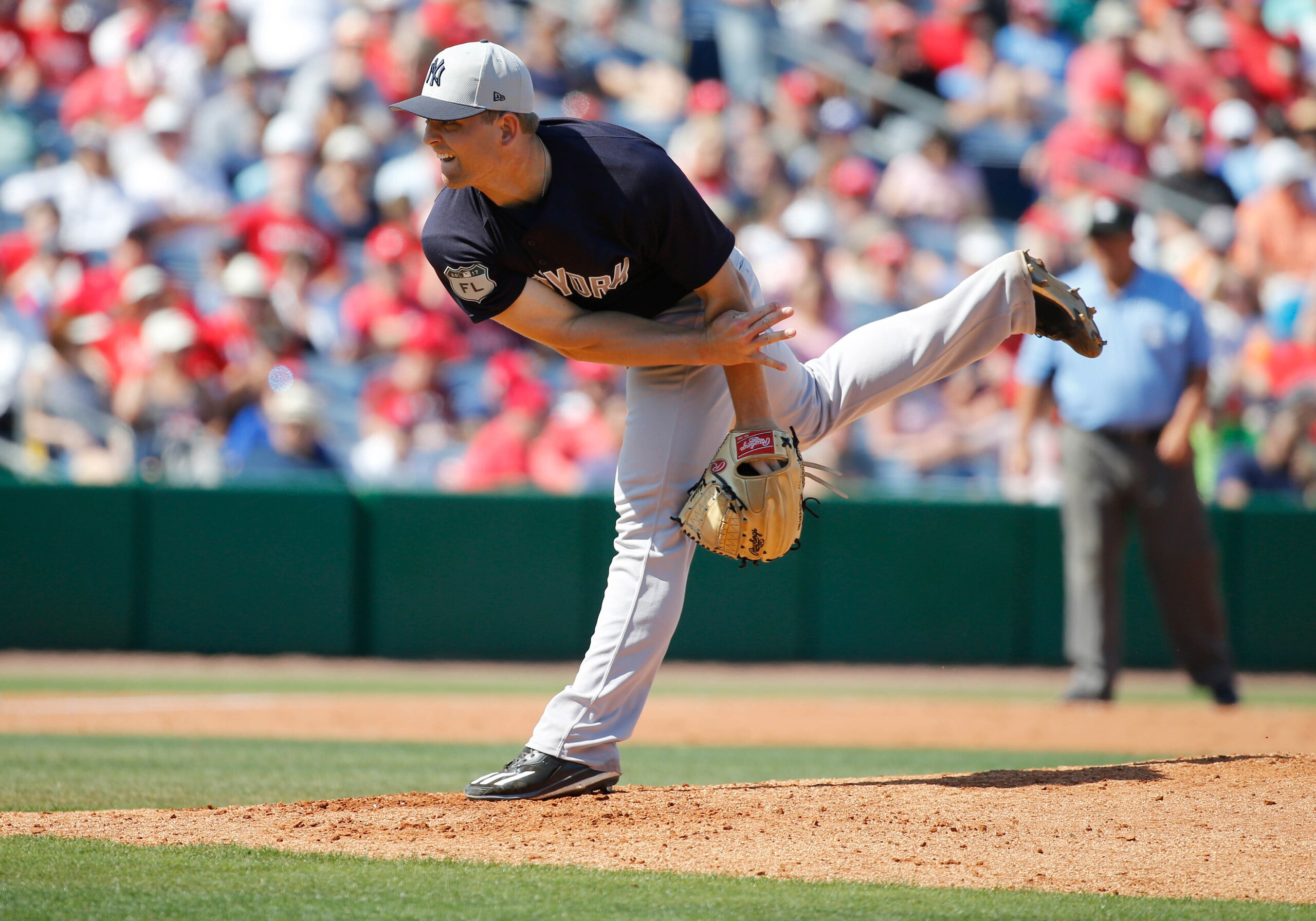 Mar 10, 2017; Clearwater, FL, USA; New York Yankees  pitcher Chance Adams (83) throws a pitch against the Philadelphia Phillies at Bright House Field. Mandatory Credit: Kim Klement-USA TODAY Sports