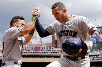 Houston Astros second baseman Jose Altuve and shortstop Carlos Correa.