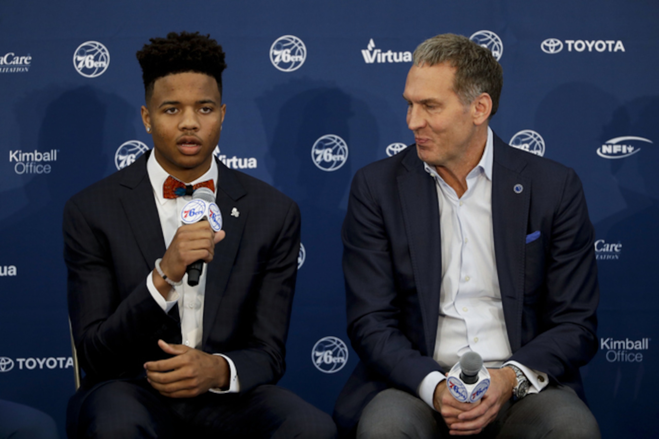 Philadelphia's Markelle Fultz (L) with general manager Bryan Colangelo Philadelphia's Markelle Fultz (L) with general manager Bryan Colangelo