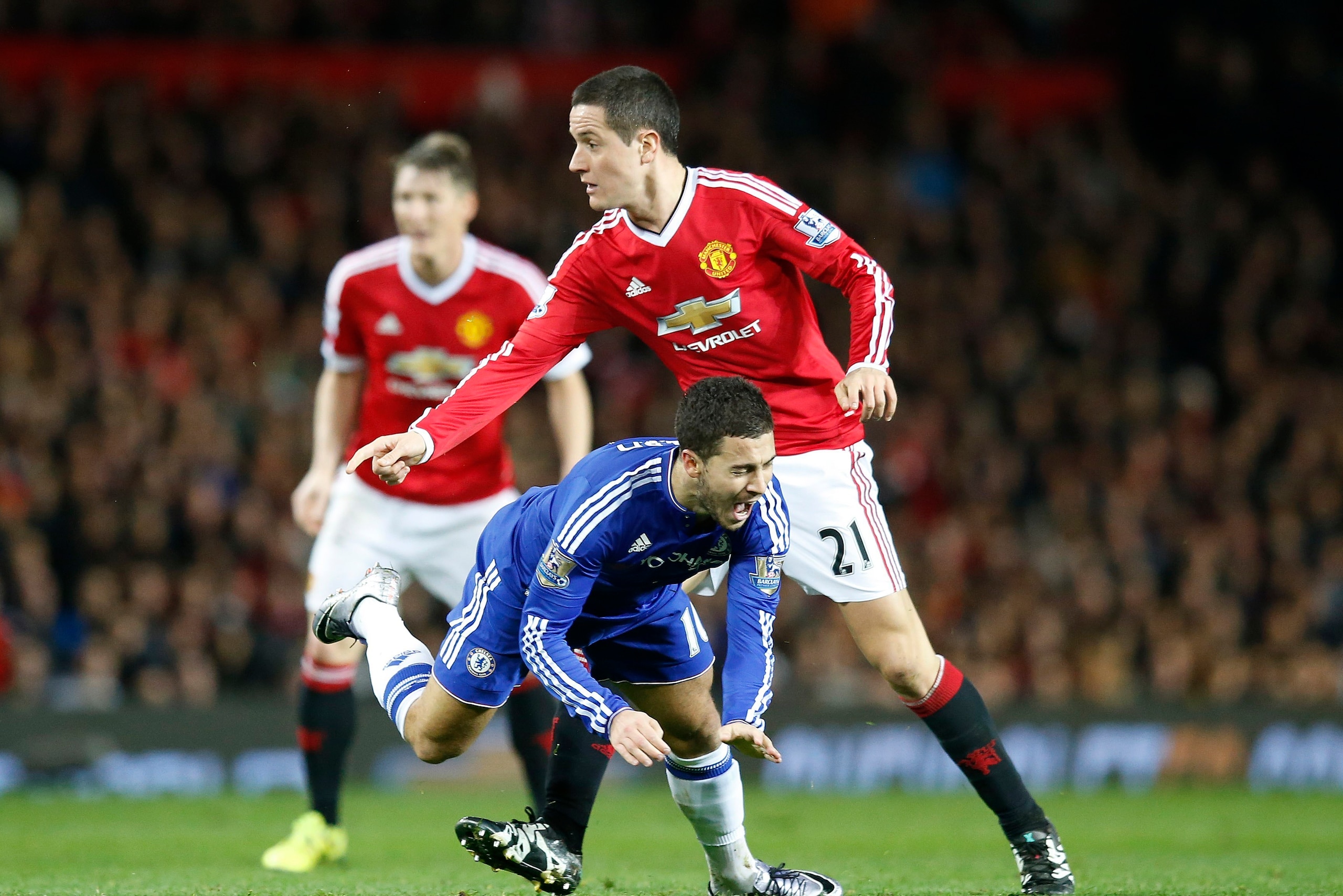 Ander Herrera in his natural habitat; fouling Eden Hazard in 2015.
