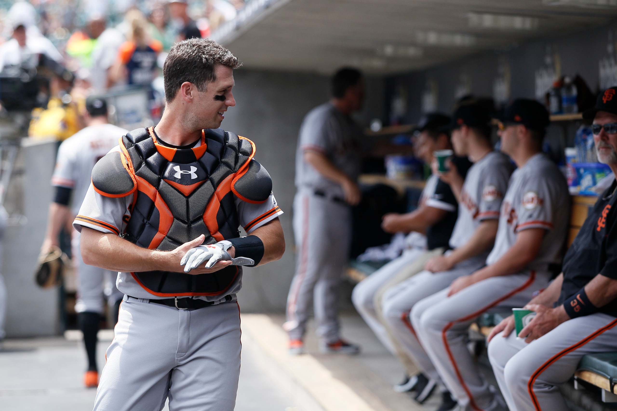 The San Francisco Giants are 27 games behind the Los Angeles Dodgers in the NL West despite an All-Star first half from Buster Posey. The San Francisco Giants are 27 games behind the Los Angeles Dodgers in the NL West despite an All-Star first half from Buster Posey.
