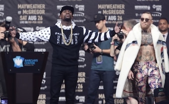 Every Vegas megafight needs a viral moment at the weigh-in, right?