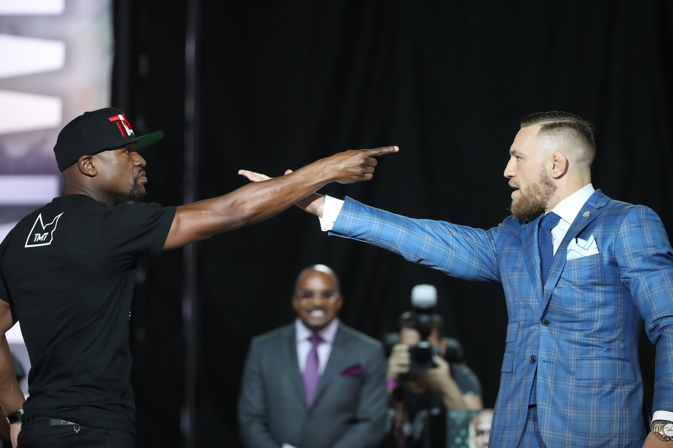 Floyd Mayweather (left) and Conor McGregor on July 12.