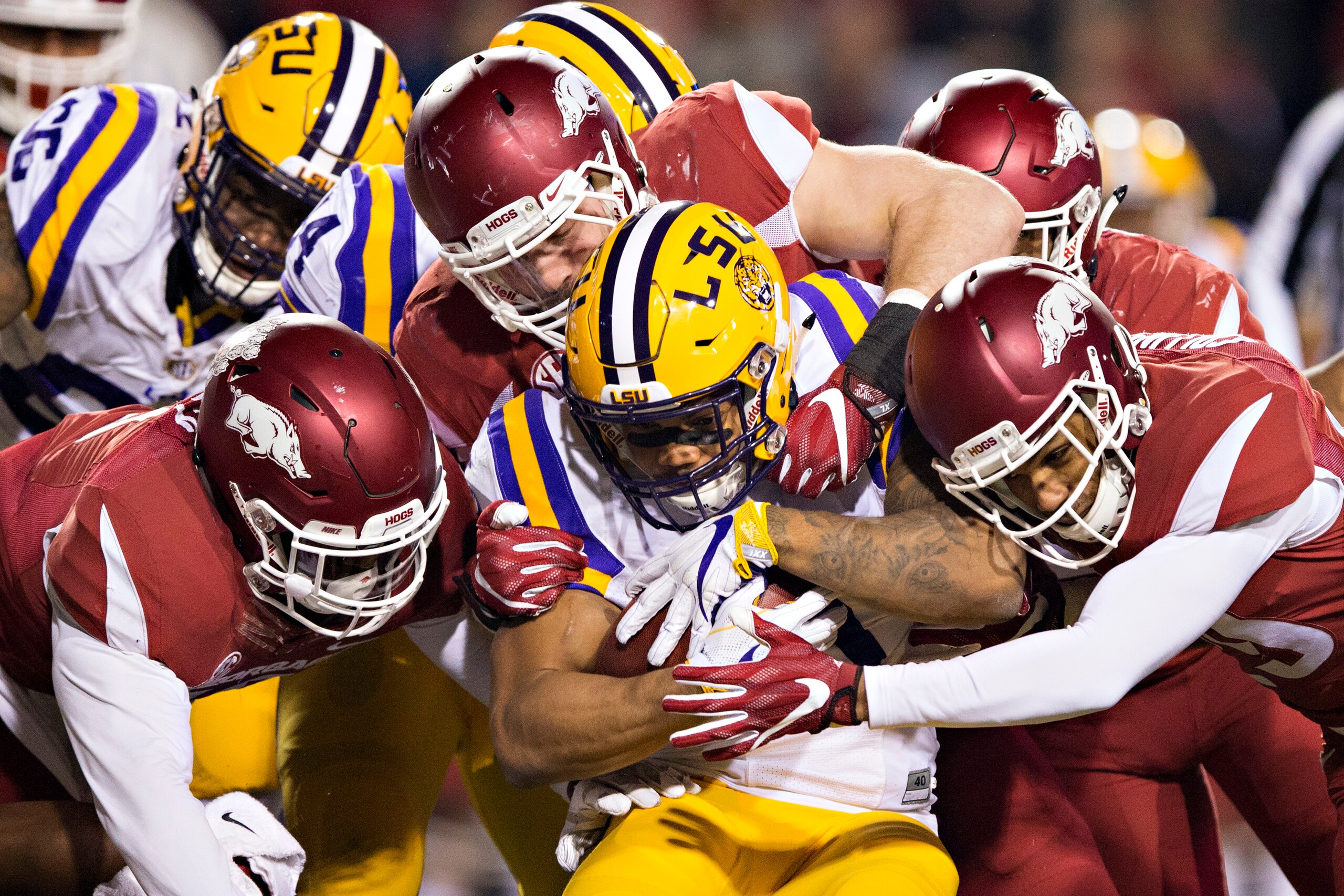 Can Derrius Guice outplay the entire Arkansas defense for a second straight year?